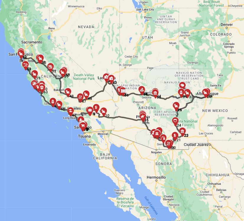 Map for San Diego Roundtrip -  A Journey Through the Wests Wonders